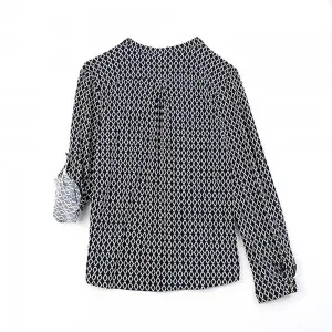 Women’s round neck half placket long sleeve full print blouse