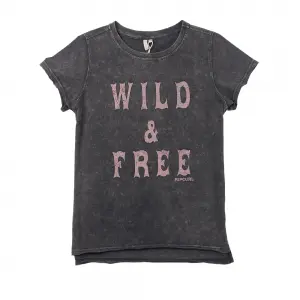 Acid wash garment dye women’s flock print short sleeve T-shirt