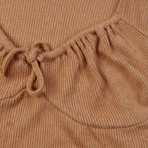 Lenzing Viscose women’s long sleeve rib brushed knotted collar crop top