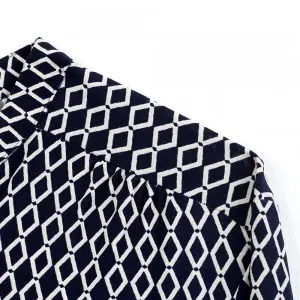 Women’s round neck half placket long sleeve full print blouse