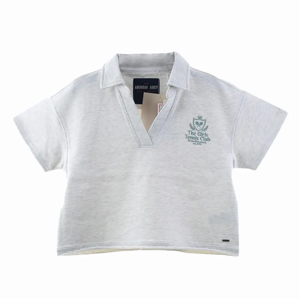 Women Lapel Polo Collar French Terry Sweatshirts with Embroidery