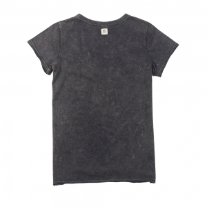 Acid wash garment dye women’s flock print short sleeve T-shirt