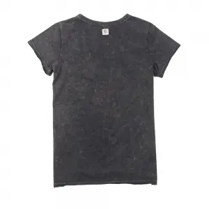 Acid wash garment dye women’s flock print short sleeve T-shirt